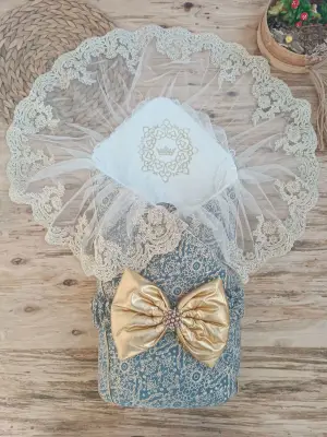 Omarı Kabartma Desenli Fiyonklu Yenidoğan Bebek Battaniyesi