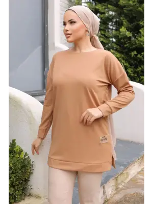 Omarı Kadın Bej Detaylı Tunik