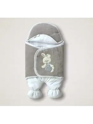 Omarı Kahverengi Yenidoğan Kumaş Ayıcık Nakışlı Kundak Battaniye