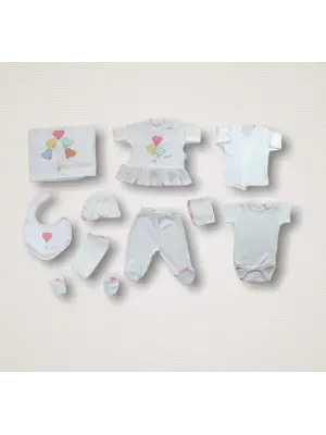 Omarı Kalpli Uçan Balon Nakışlı Hastane Çıkışı Zıbın Takımı