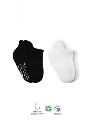 Omarı Kaymaz Basic 2li Sneakers Penye Çorap Siyah Ekru