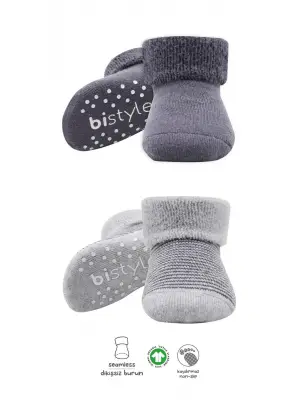 Omarı Kaymaz Çemberli Havlu Soket Çorap 2li Gri-Antrasit