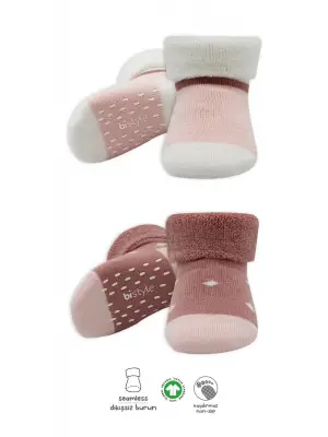 Omarı Kaymaz Havlu Soket Çorap Seti Pudra Pembe