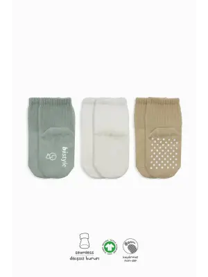 Omarı Kaymaz Penye Soket Çorap Seti 3lü - Ekru Bej