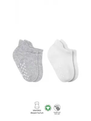 Omarı Kaymaz Tabanlı 2li Basic Penye Çorap Seti Gri Beyaz