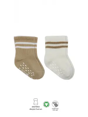 Omarı Kaymaz Tabanlı Çemberli Çorap Seti - Bej Ekru