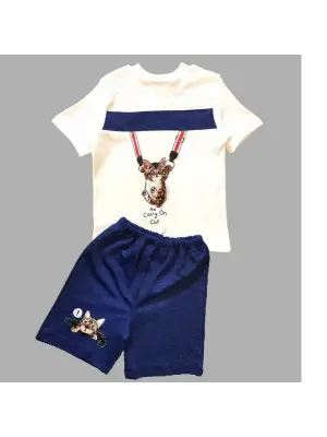 Omarı Kedi Baskılı Şortlu Kısa Kollu Bebek Takımı