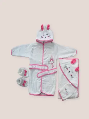 Omarı Kedicik Temalı Bebek Havlu ve Silgi Takımı - Fuşya