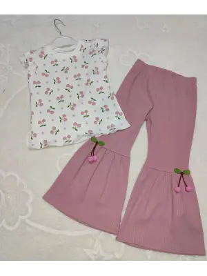 Omarı Kiraz Baskılı İspanyol Paçalı Kız Çocuk Takımı