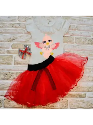 Omarı Kuş Desenli Bebek Takımı Kırmızı