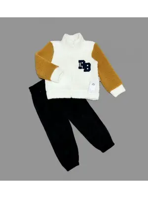 Omarı Kuzu Kumaş Fermuarlı Çocuk Sweat Takım Siyah