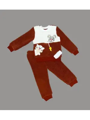 Omarı Kuzu Kumaş Sallanan Balık Nakışlı Çocuk Sweat Pantolon Takımı