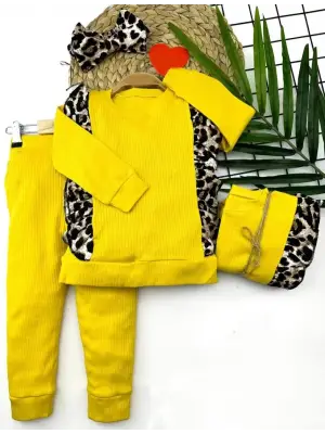 Omarı Leopar Baskılı Kız Çocuk Takımı