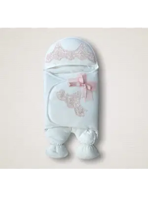 Omarı Lüks Yenidoğan Bebek Ayaklı Kundak Battaniyesi Pembe