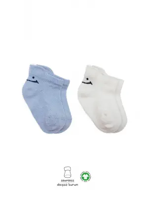 Omarı Mavi Ekru 2li Sneakers Penye Çorap