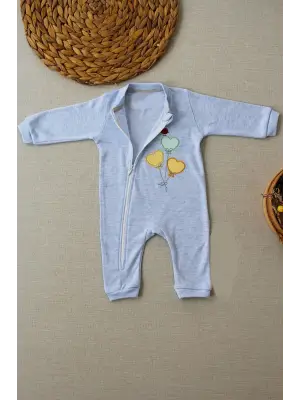 Omarı Mavi Uçan Balonlar Nakışlı Erkek Bebek Tulumu