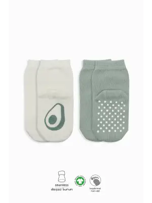 Omarı Meyve Desenli Kaymaz Çocuk Çorapları 2li Paket