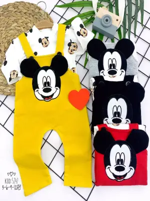 Omarı Mickey Figürlü Uzun Kollu Bebek Salopet Takımı