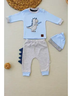 Omarı Minik Dino Nakışlı Bebek Sweat Takımı Mavi