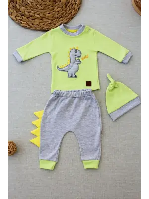 Omarı Minik Dino Nakışlı Bebek Sweat Takımı Yeşil