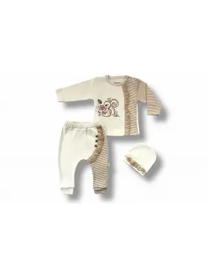 Omarı Minik Sincap Nakışlı Kız Bebek Takımı Kahverengi
