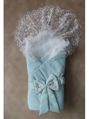 Omarı Mint Yeşili Yenidoğan Kareli Duvaklı Kundak Battaniyesi