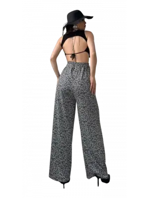 Omarı Modern Desenli Beli Lastikli Gri Pantolon