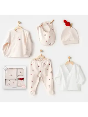 Omarı Modern ve Şık Ekru 5 Parça Penguin Bebek Seti