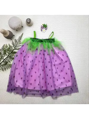 Omarı Mor Renkli Çilek Kostümü Kız Çocuk Elbise