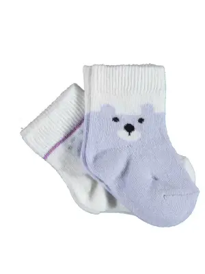 Omarı Mutlu Ayı Tasarımı 2li Lila Çorap Seti