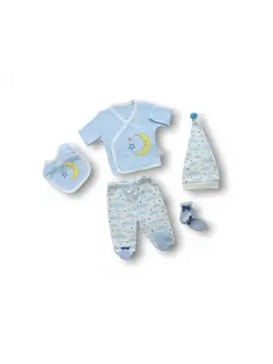 Omarı Nakışlı 5 Parça Zıbın Takımı - Mavi