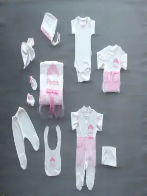 Omarı Nakışlı Prenses Zıbın Takımı Pembe