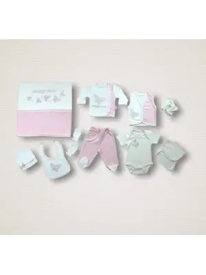 Omarı Nakışlı Uçan Kelebekler 10lu Hastane Çıkışı Zıbın Takımı - Pembe