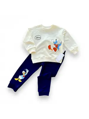 Omarı Ördek Baskılı Pamuk Penye Erkek Bebek Takımı Lacivert