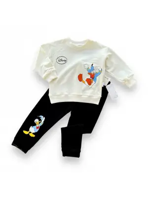 Omarı Ördek Baskılı Pamuk Penye Erkek Bebek Takımı Siyah