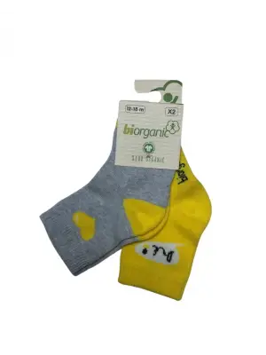 Omarı Organik Kız Çocuk 2li Gri Sarı Çorap Seti