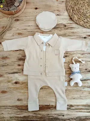 Omarı Oyuncaklı Altınbaşak Kız Erkek Bebek Takımı - Vizon Renkli