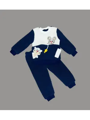 Omarı Oyuncu Kuzu Kumaş Sweat Pantolon ve Sweatshirt Takımı - Lacivert