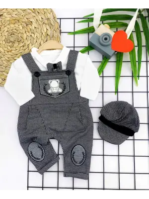 Omarı Papyonlu Nakış Detaylı Bebek Salopet Takımı - Gri