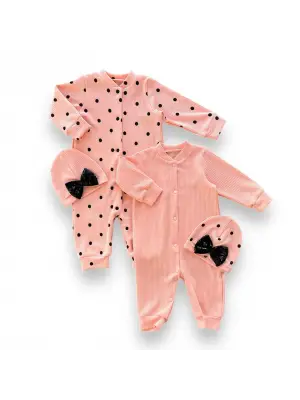 Omarı Payetli Şık Bebek Kız Tulum Kombini - Somon