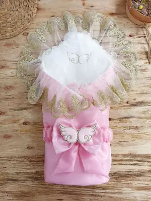 Omarı Pembe Duvaklı Delüks Kundak Bebek Battaniyesi