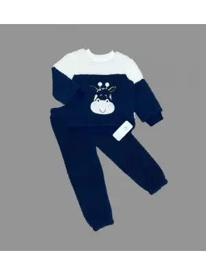 Omarı Ponponlu Zürafa Desenli Kuzu Kumaş Çocuk Takımı