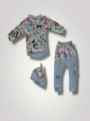 Omarı Power Kedi Nakışlı Bebek Sweat Takımı Mavi