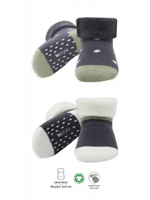 Omarı Puanlı Kaymaz Havlu Soket Çorap Seti - Gri