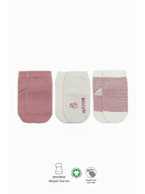 Omarı Puanlı Kaymaz Penye Soket Çorap Seti Pudra Renkli