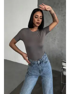 Omarı Rahat Kısa Kollu Viskon Penye Body Füme