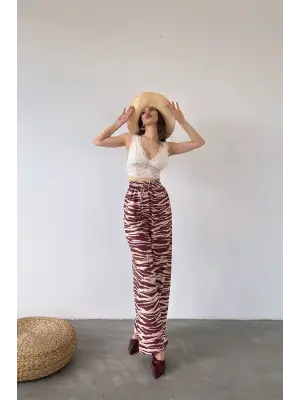 Omarı Rahat Kullanımıyla Desenli Belden Lastikli Pantolon