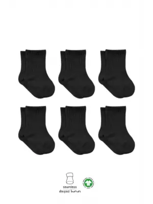 Omarı Rahat ve Şık 6lı Penye Düz Soket Çorap Siyah Seçenekleri
