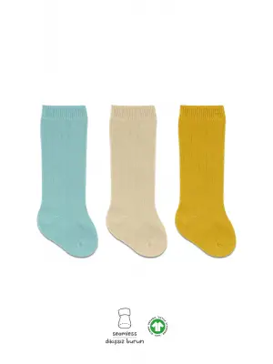 Omarı Rahat ve Şık Deri Dizaltı Çorap Seti Nil Bej Hardal