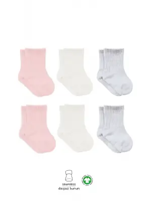 Omarı Rahat ve Şık Penye Soket Çorap Seti - Pembe Ekru Gri